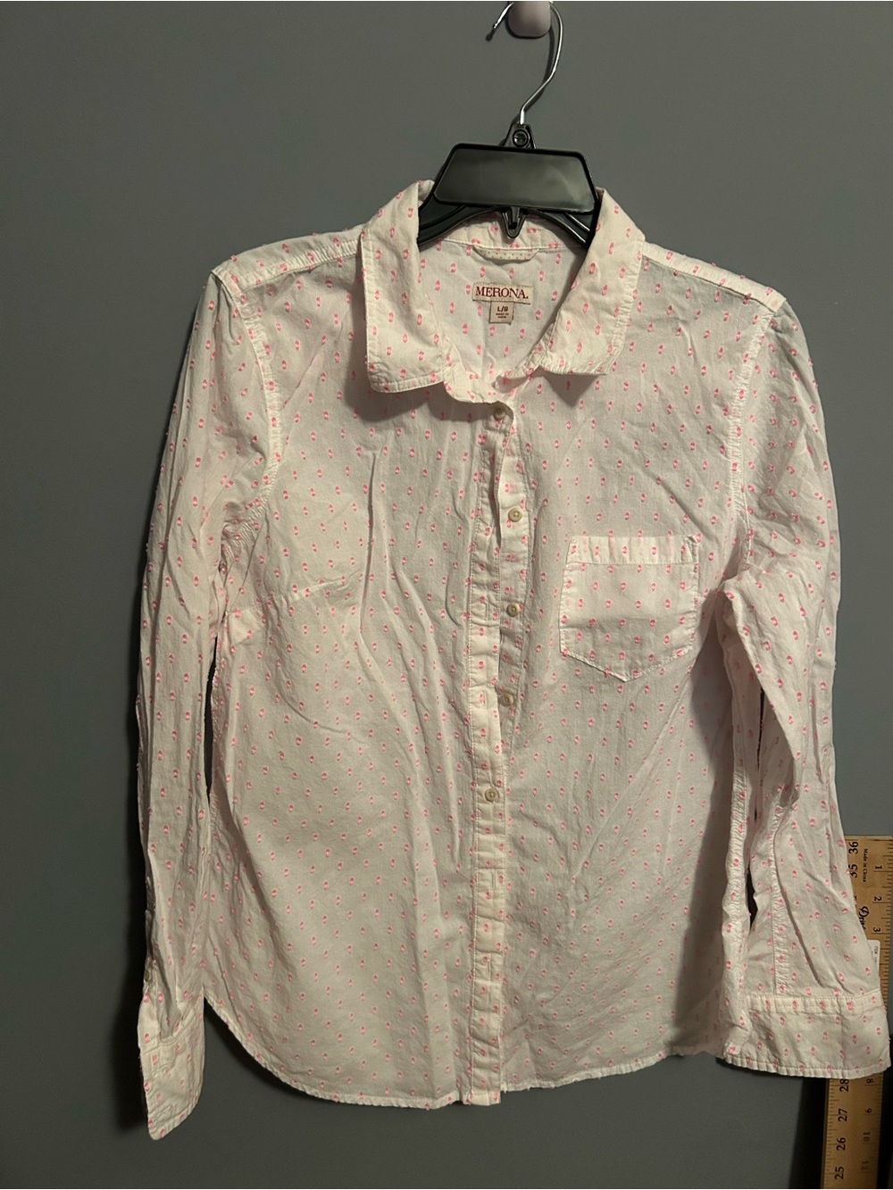 Merona White Button-Up Shirt with Pink Dot Pattern